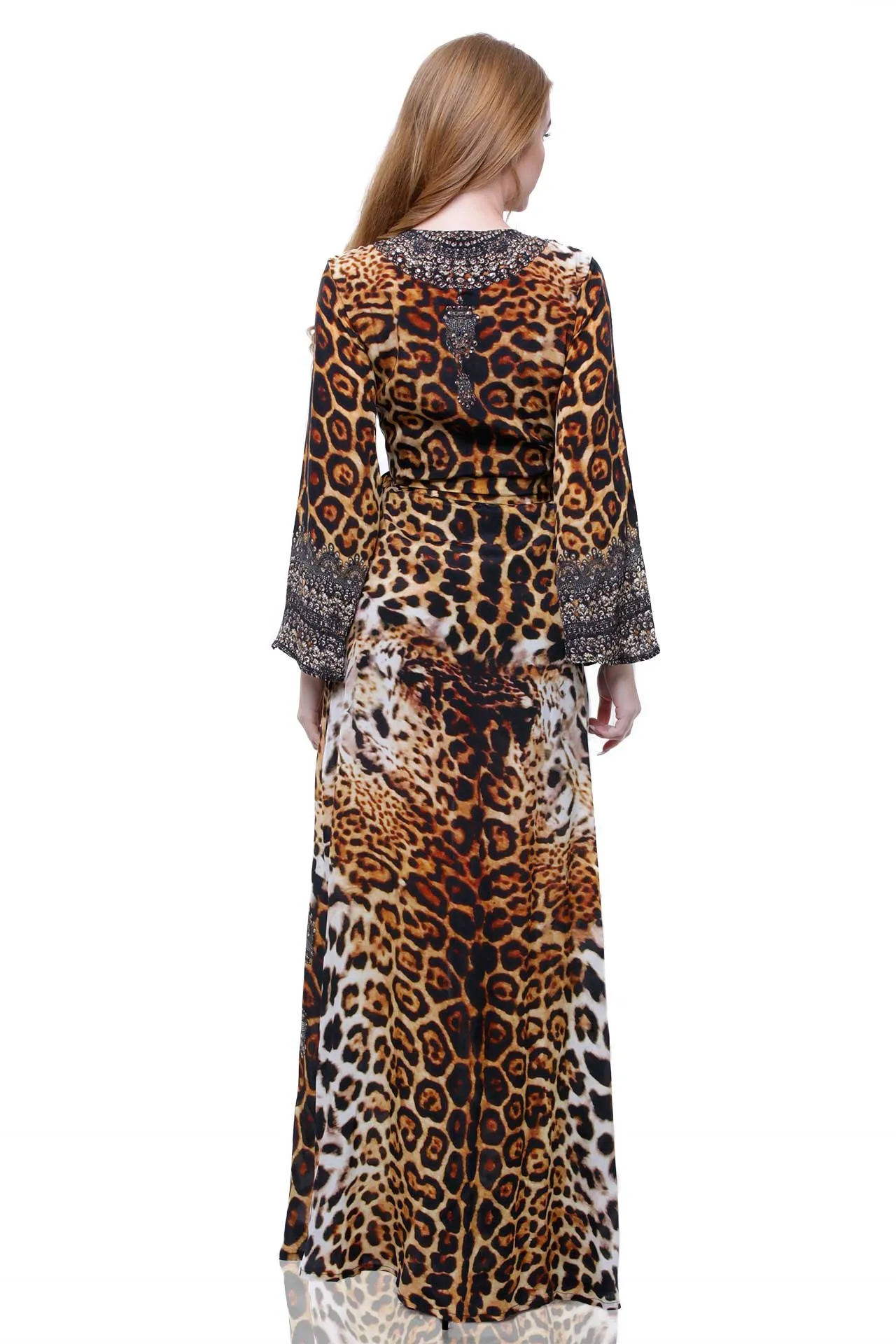 Animal Printed Maxi Wrap Long Sleeve Dress