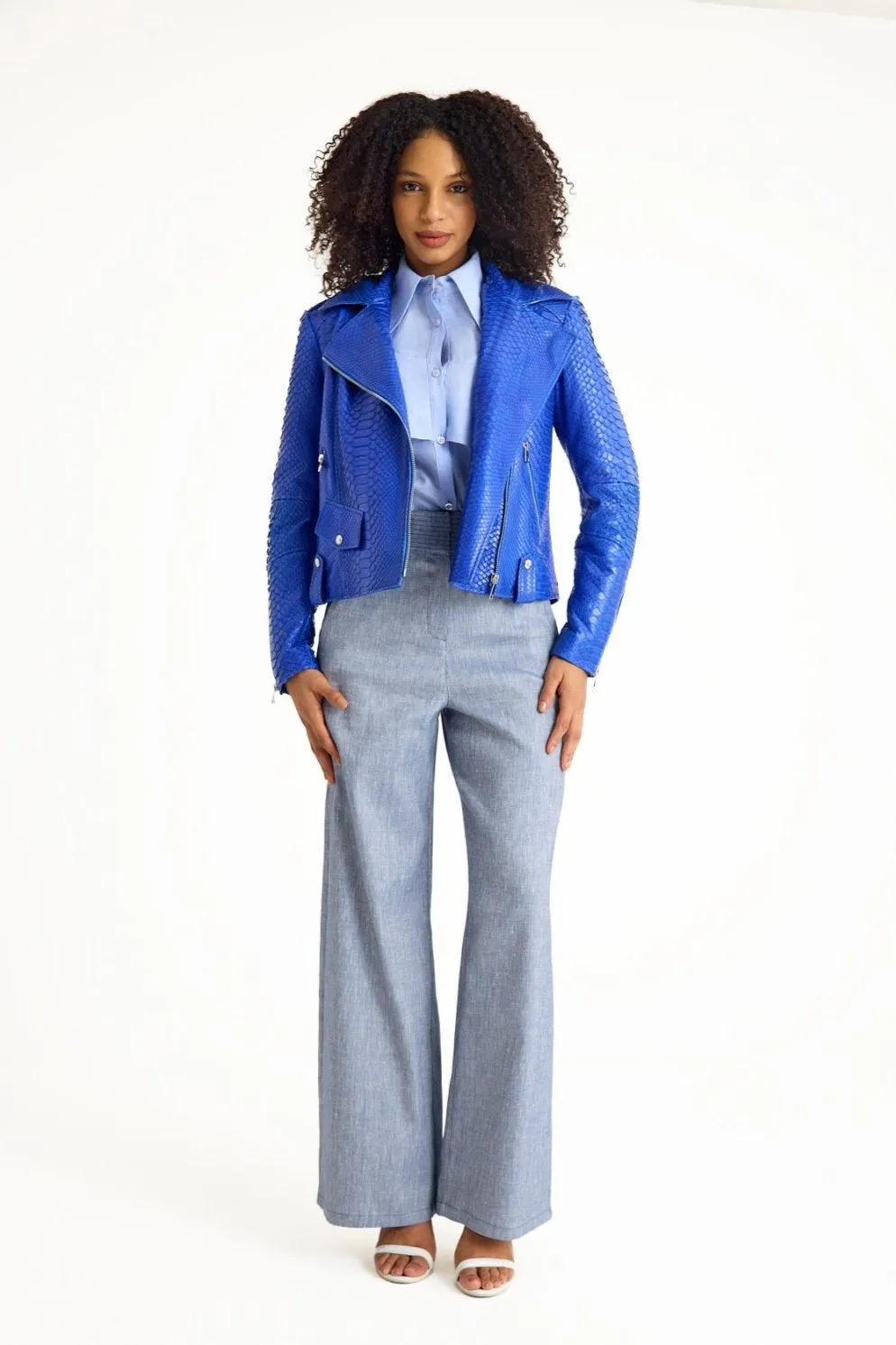 Blue Python Leather Women's Jacket