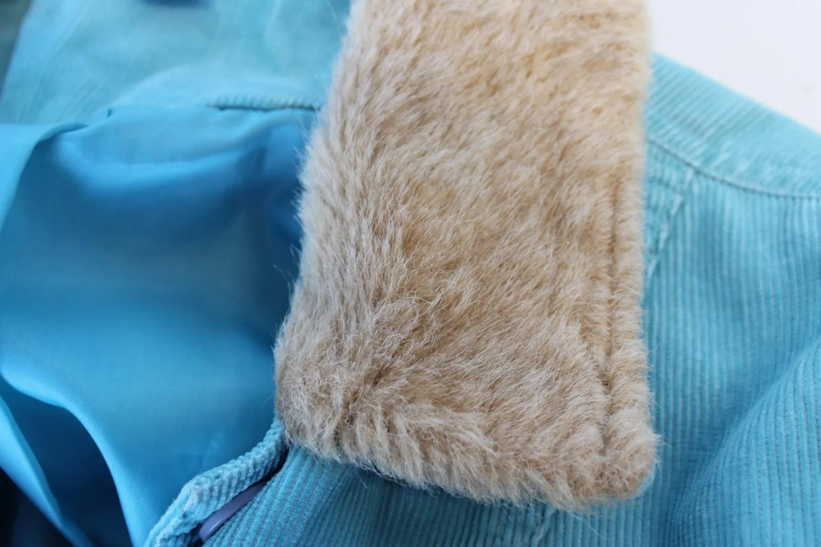 BODEN Ladies Aqua Blue Faux Fur Collar Pure Cotton Corduroy Jacket UK14 NEW