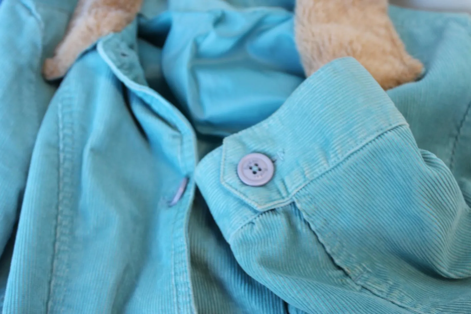 BODEN Ladies Aqua Blue Faux Fur Collar Pure Cotton Corduroy Jacket UK14 NEW