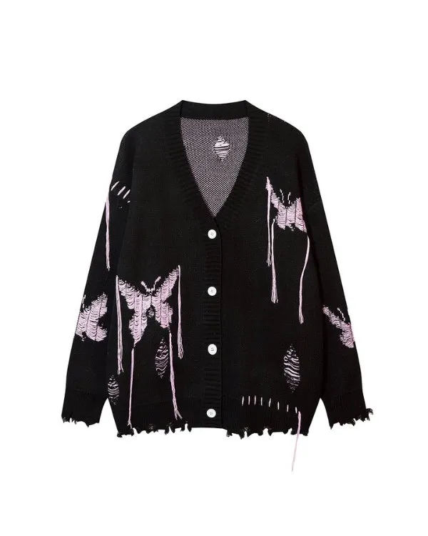 Butterfly Jacquard Knitted Cardigan NHH0003