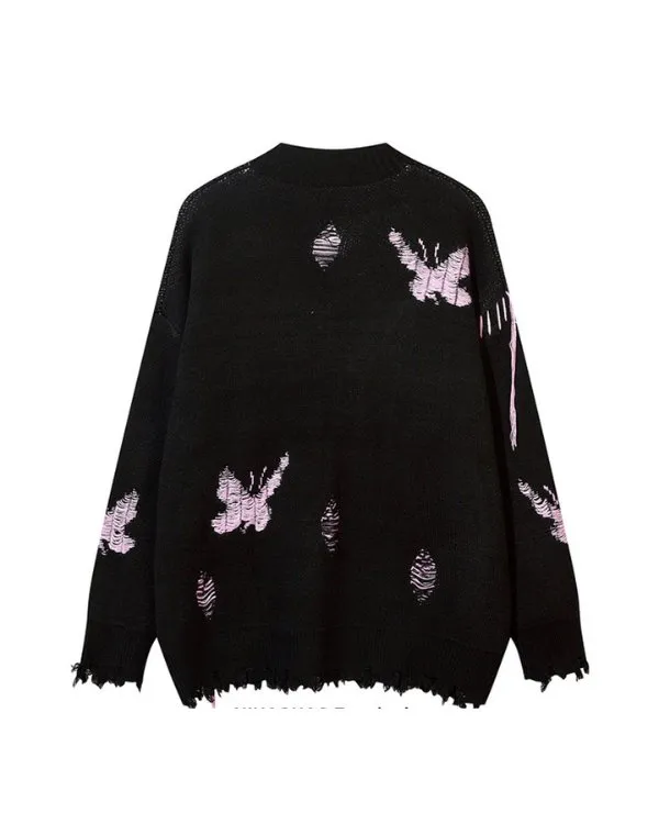 Butterfly Jacquard Knitted Cardigan NHH0003