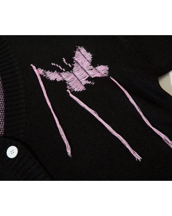 Butterfly Jacquard Knitted Cardigan NHH0003