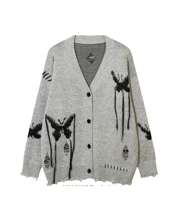 Butterfly Jacquard Knitted Cardigan NHH0003