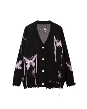 Butterfly Jacquard Knitted Cardigan NHH0003