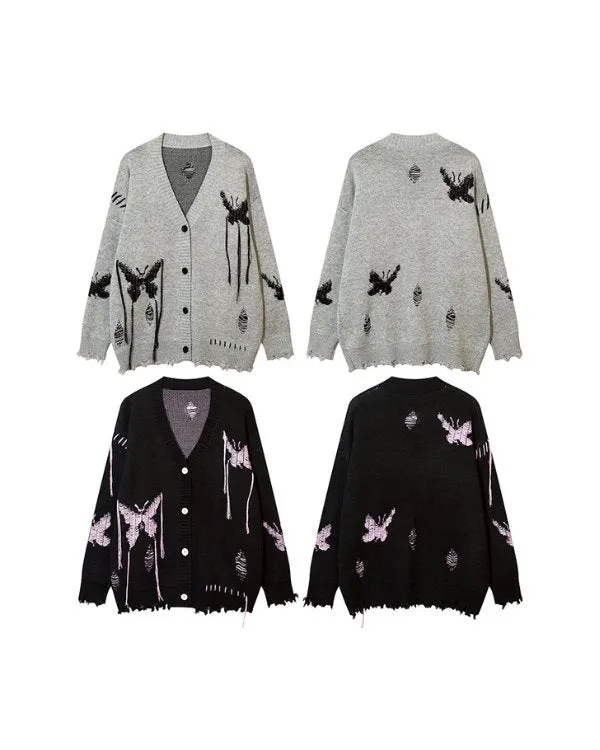 Butterfly Jacquard Knitted Cardigan NHH0003