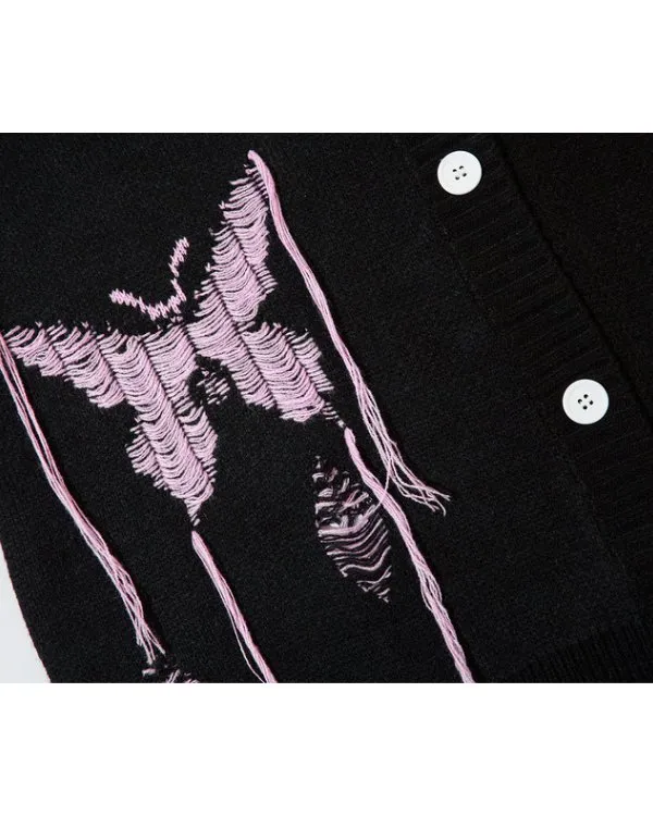 Butterfly Jacquard Knitted Cardigan NHH0003