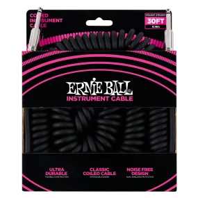 Ernie Ball 30 Coiled Straight / Straight Instrument Cable - Black