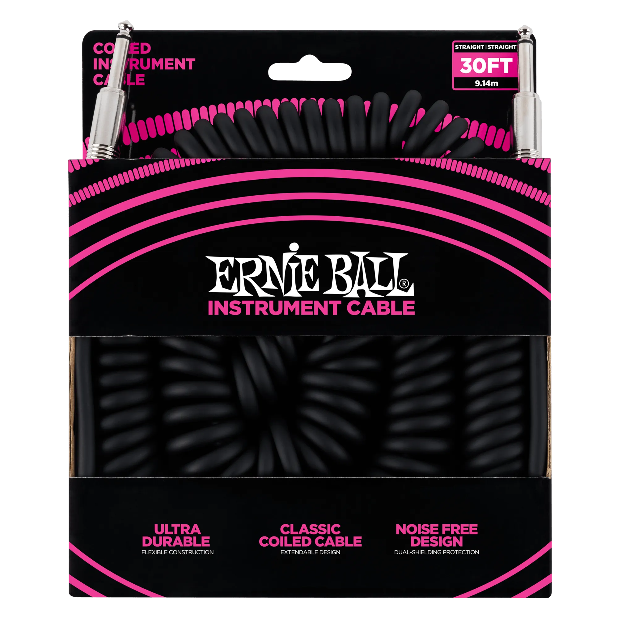 Ernie Ball 30 Coiled Straight / Straight Instrument Cable - Black
