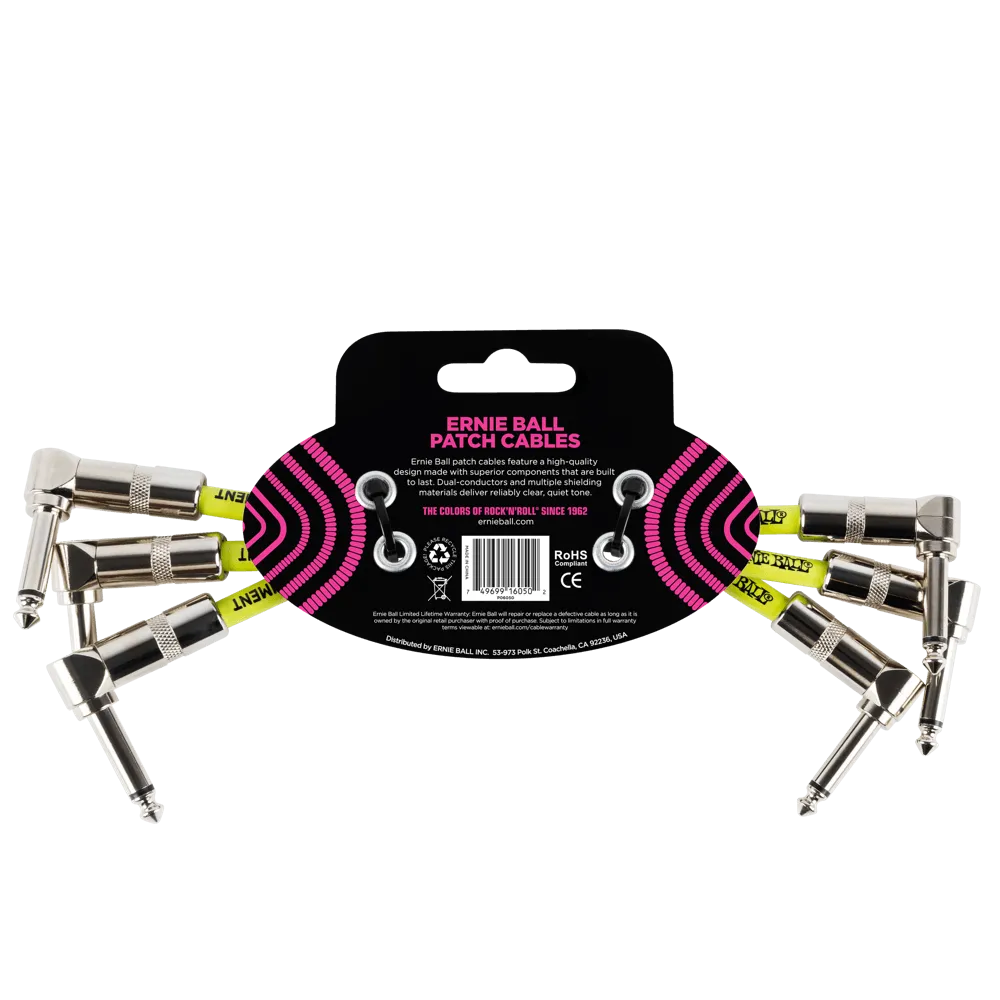 Ernie Ball 6 Angle / Angle Patch Cable 3-Pack - Black