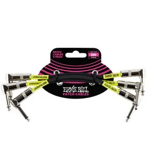 Ernie Ball Angle Patch Cable 3 Pack Black 15cm Length