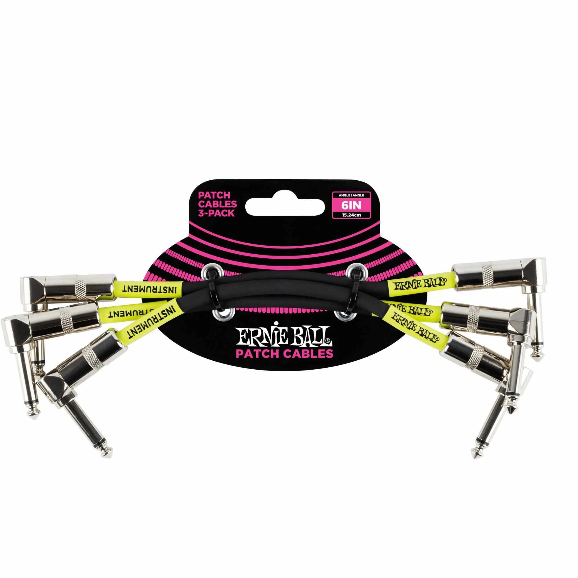 Ernie Ball Angle Patch Cable 3 Pack Black 15cm Length