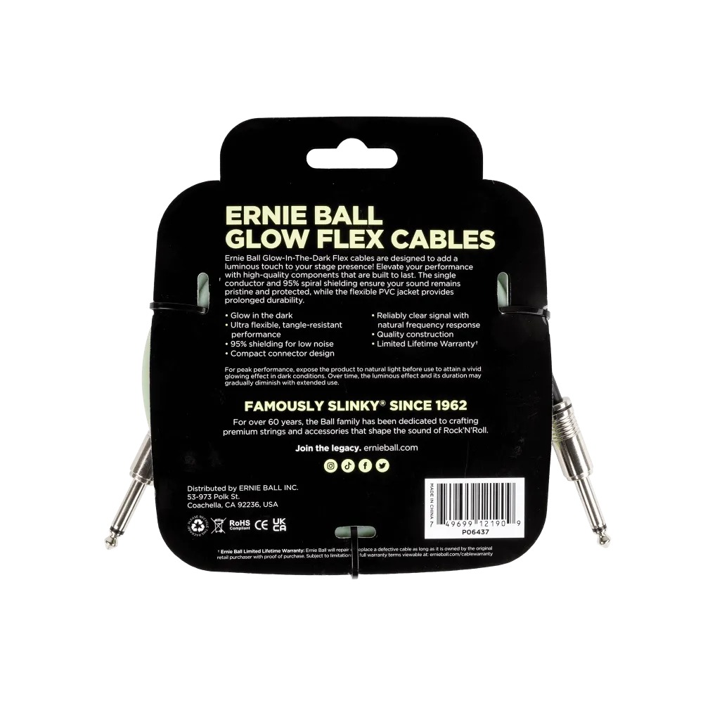 Ernie Ball Flex Instrument Cable Straight/Straight 20ft - Glow in Dark