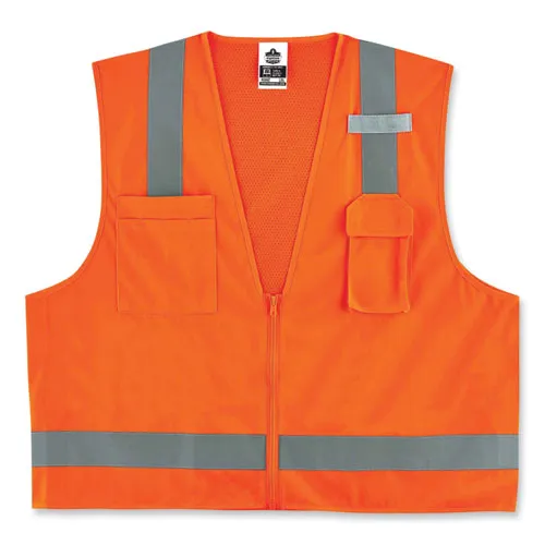 Glowear 8249z Class 2 Economy Surveyors Zipper Vest, Polyester, Small/medium, Orange