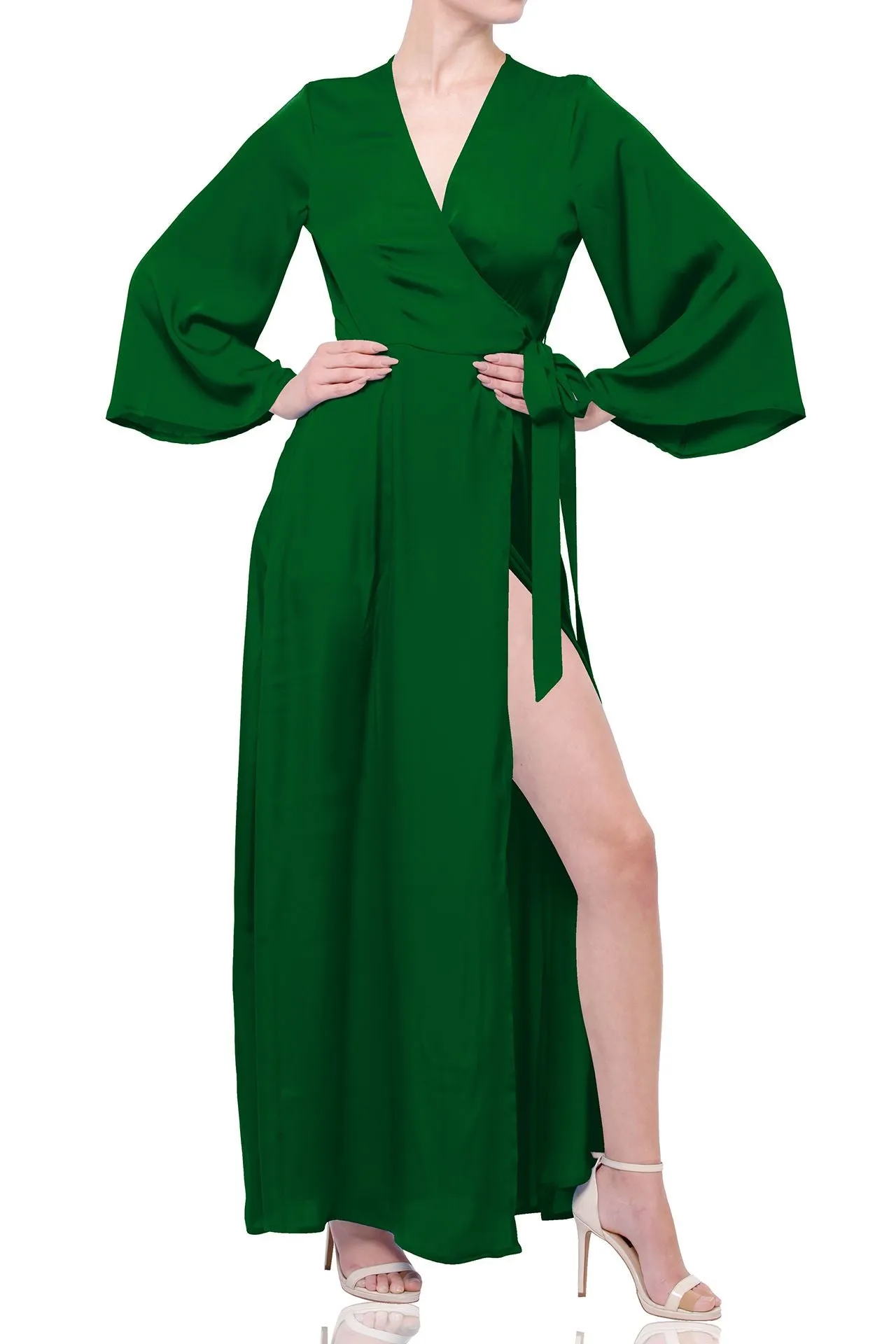 Green Long Sleeve Wrap Dress