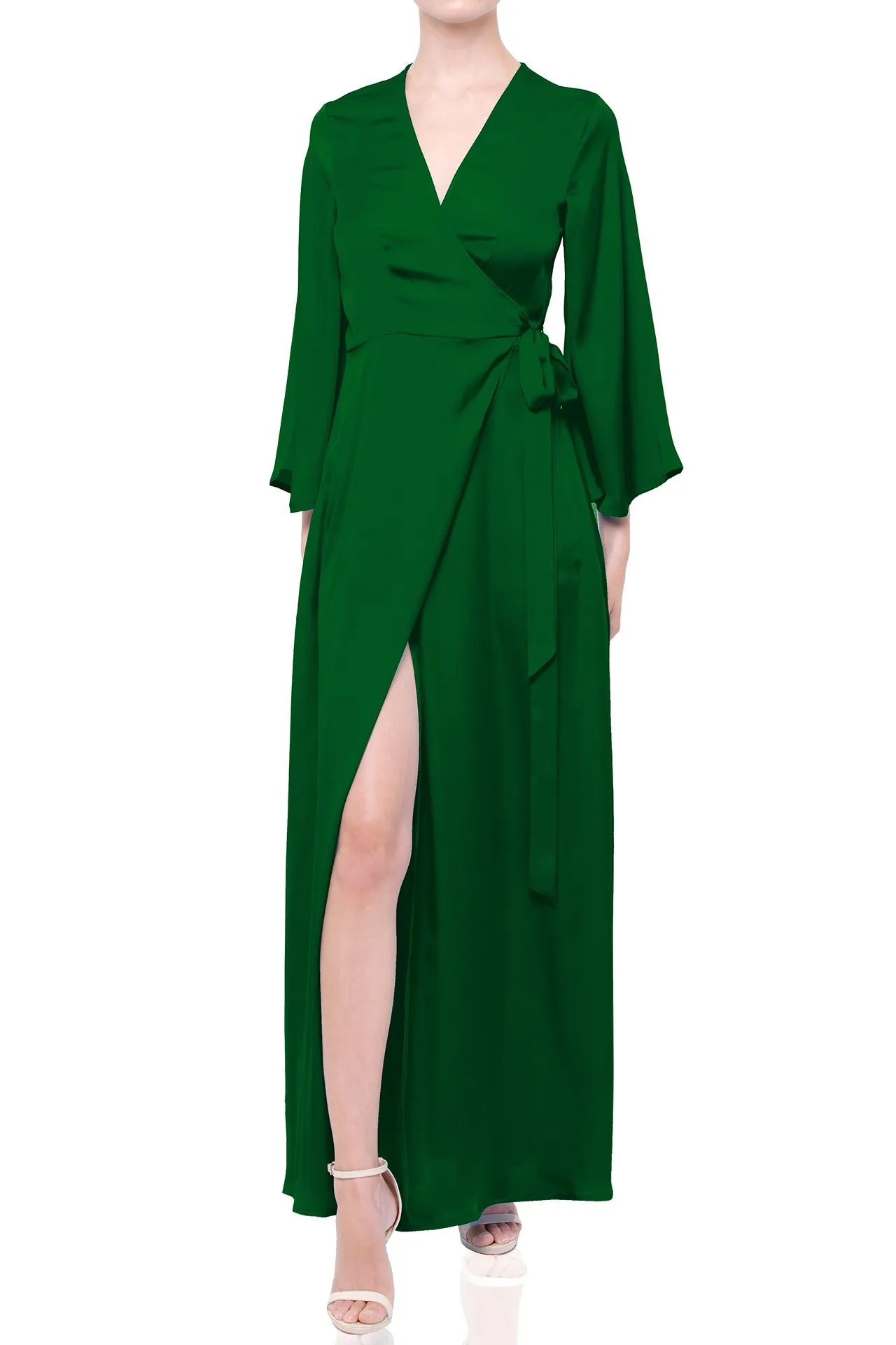 Green Long Sleeve Wrap Dress