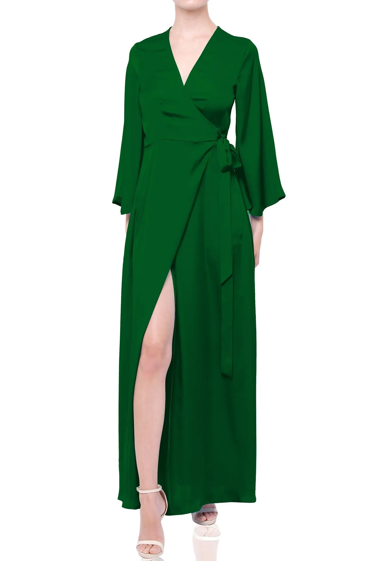 Green Long Sleeve Wrap Dress