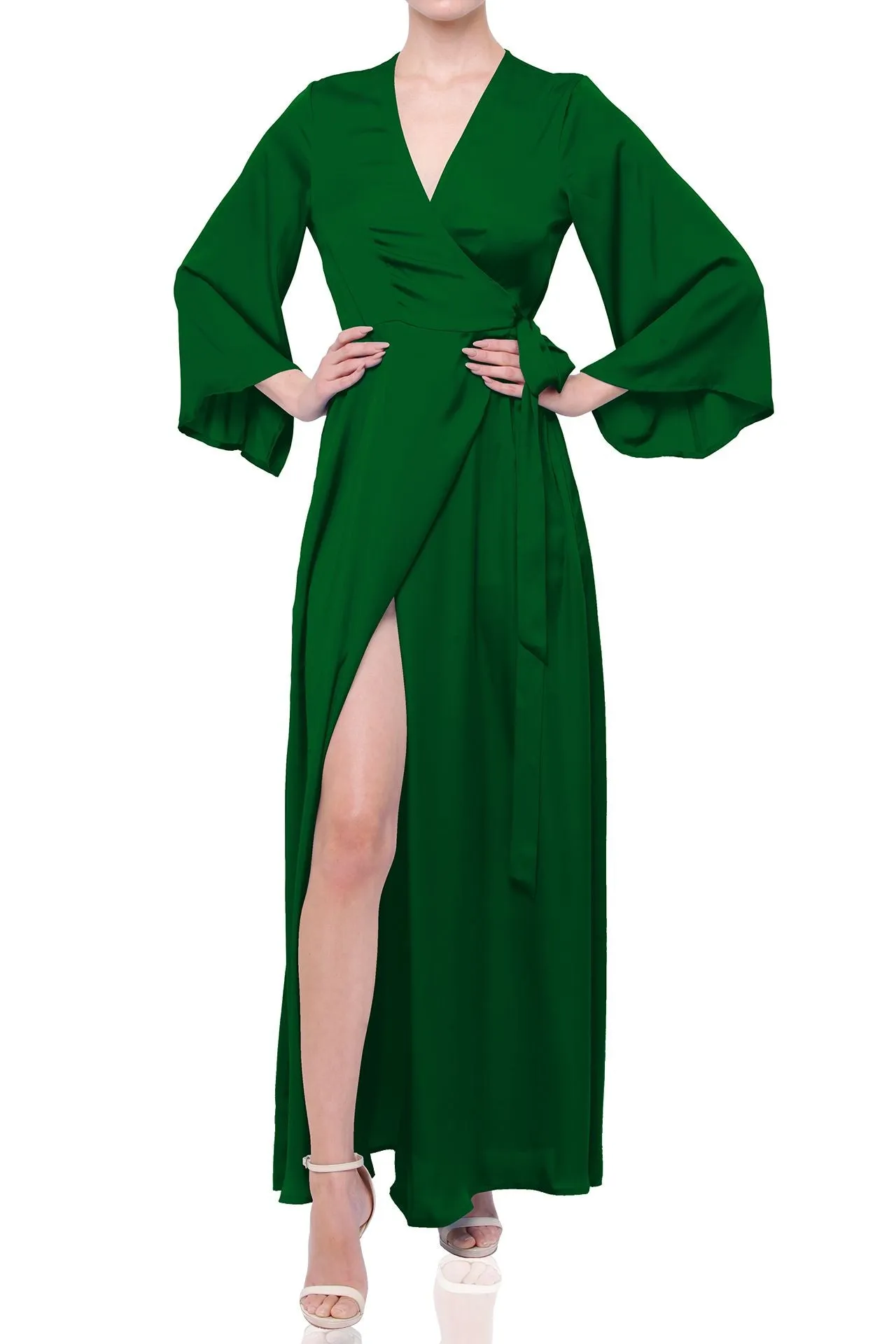 Green Long Sleeve Wrap Dress