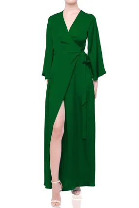 Green Long Sleeve Wrap Dress