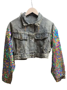 Holographic Denim Crop Jacket