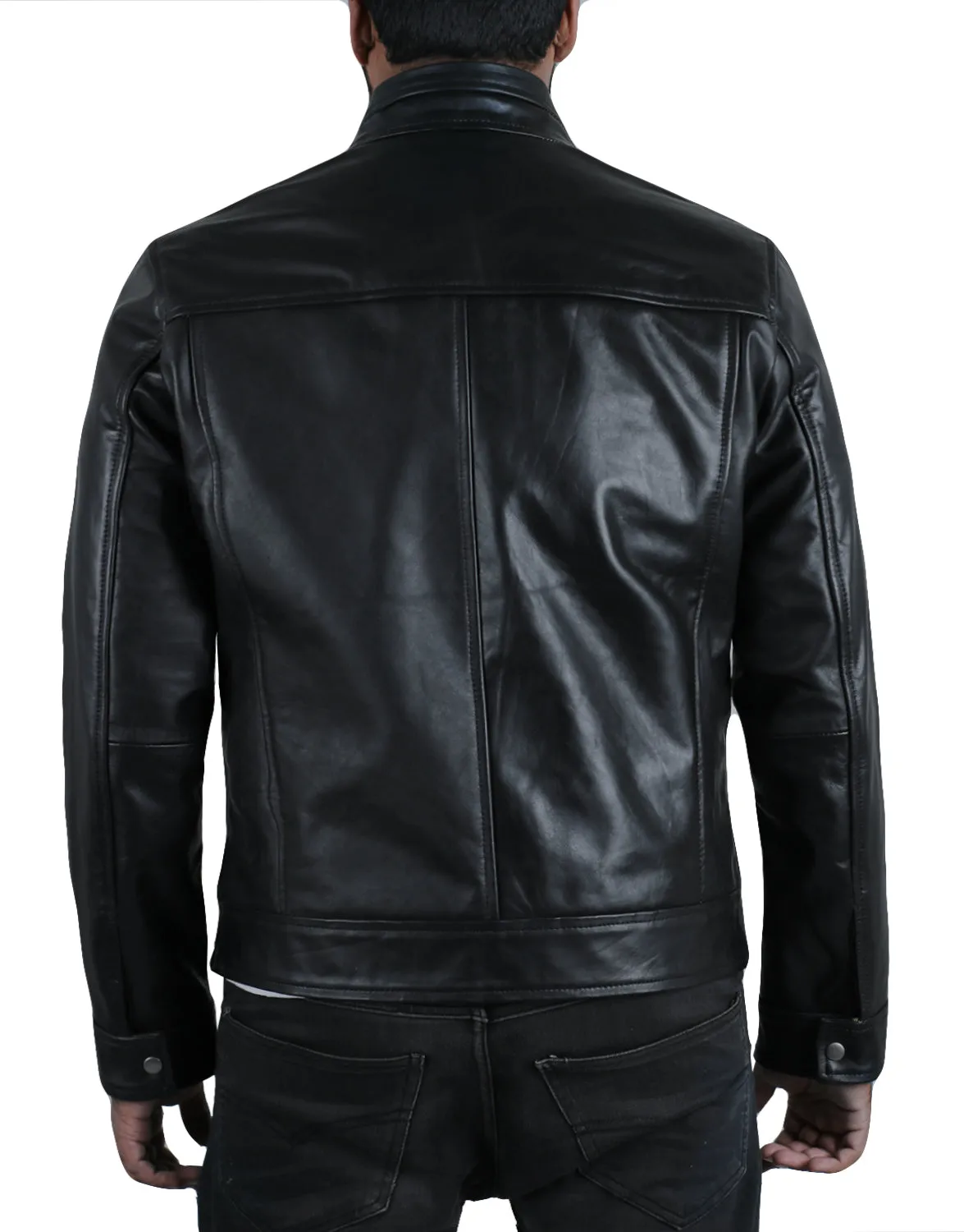 Leather Jackets Hub Mens Genuine Cowhide Leather Jacket (Black, Racer Jacket) - 1501440