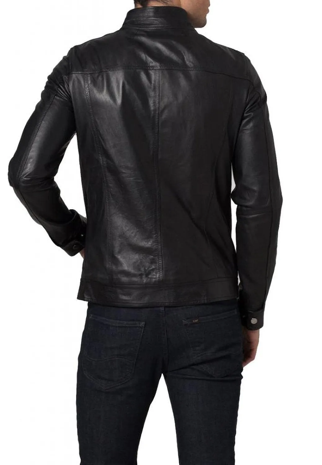 Leather Jackets Hub Mens Genuine Cowhide Leather Jacket (Black, Racer Jacket) - 1501440