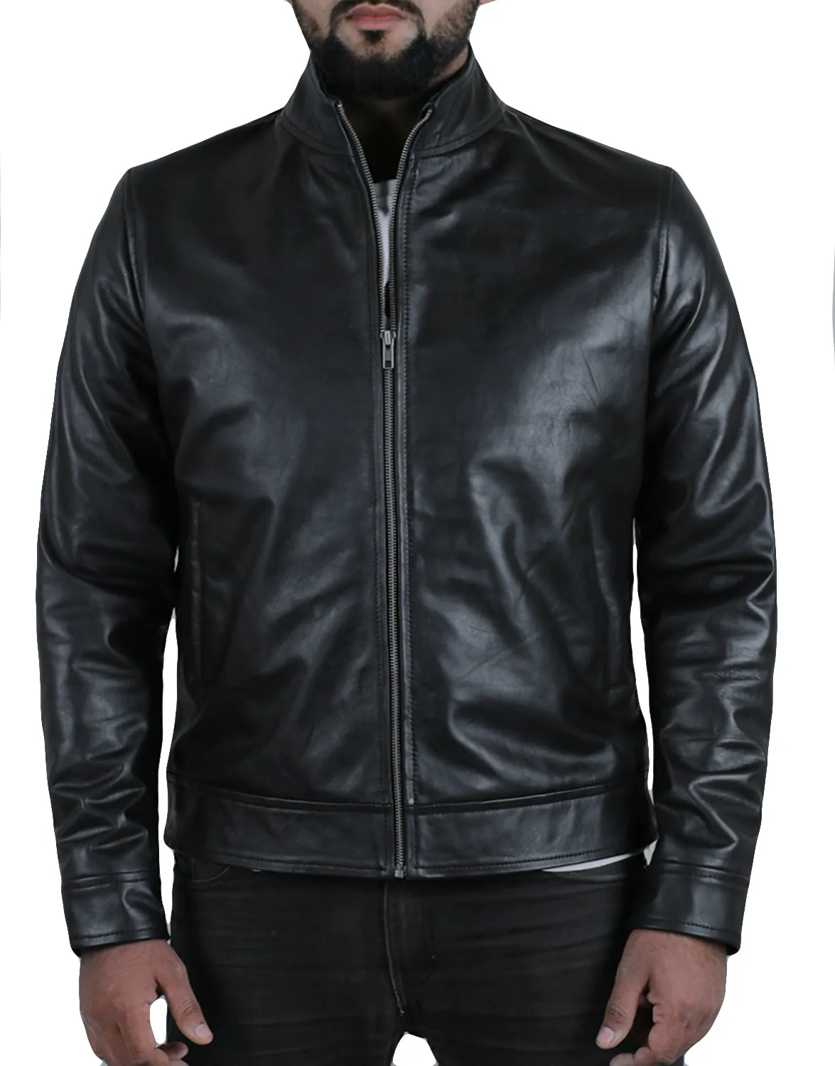 Leather Jackets Hub Mens Genuine Cowhide Leather Jacket (Black, Racer Jacket) - 1501440
