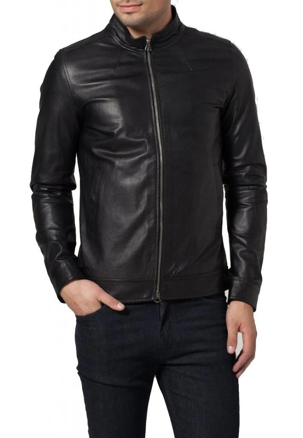 Leather Jackets Hub Mens Genuine Cowhide Leather Jacket (Black, Racer Jacket) - 1501440