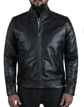 Leather Jackets Hub Mens Genuine Cowhide Leather Jacket (Black, Racer Jacket) - 1501440