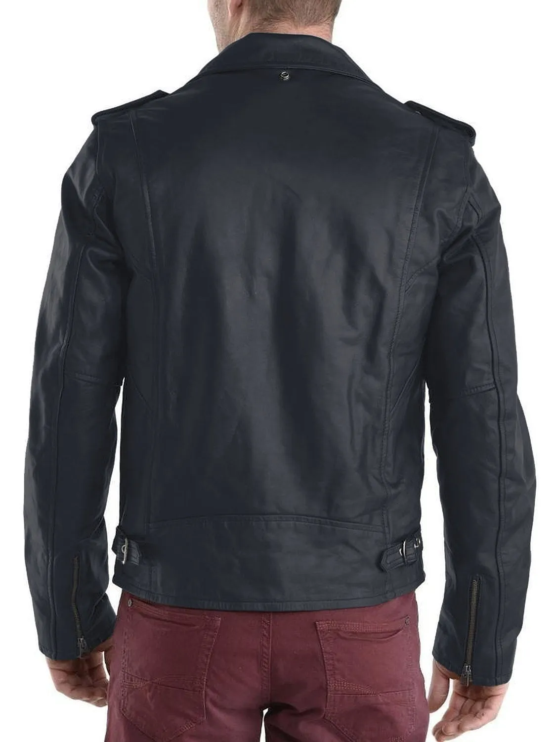 Leather Jackets Hub Mens Genuine Lambskin Leather Jacket (Black, Double Rider Jacket) - 1501180