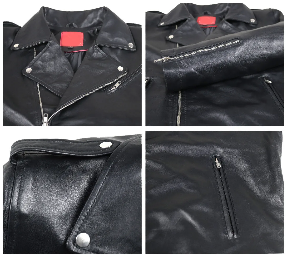 Leather Jackets Hub Mens Genuine Lambskin Leather Jacket (Black, Double Rider Jacket) - 1501180