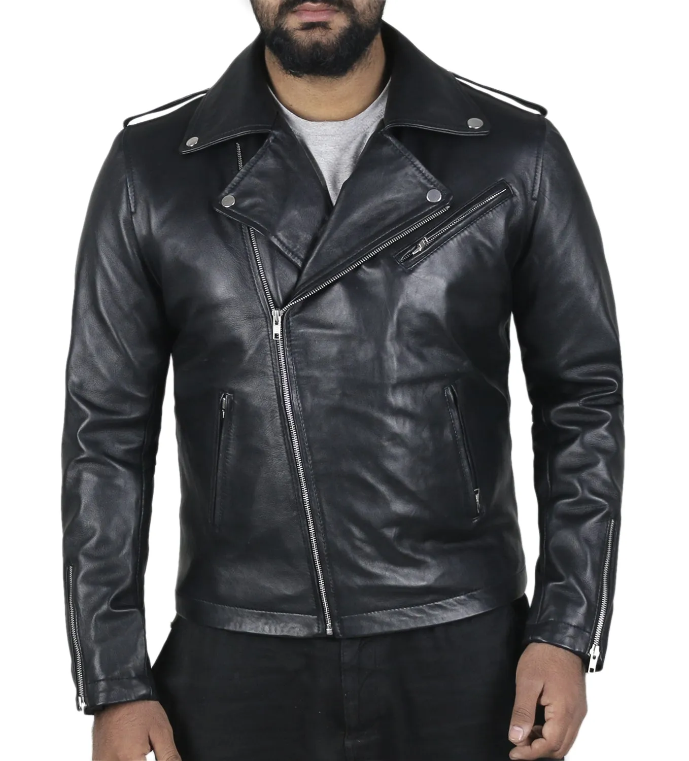 Leather Jackets Hub Mens Genuine Lambskin Leather Jacket (Black, Double Rider Jacket) - 1501180