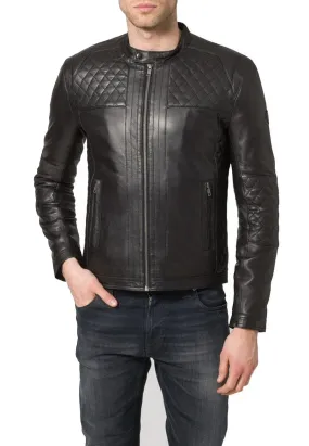 Leather Jackets Hub Mens Genuine Lambskin Leather Jacket (Black, Racer Jacket) - 1501082
