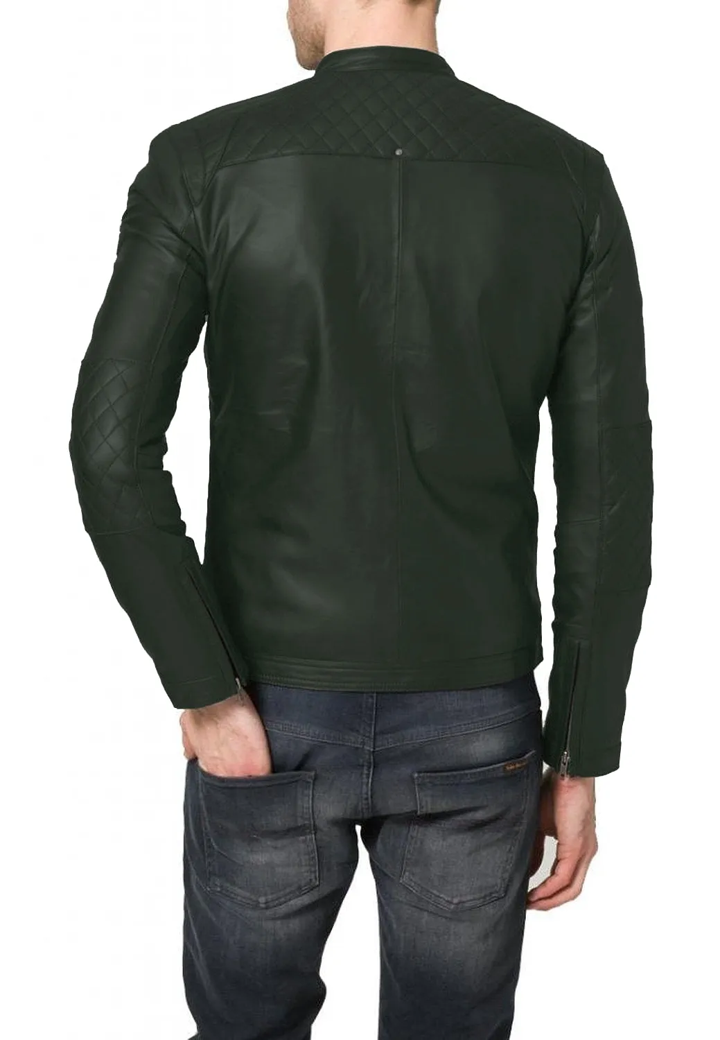 Leather Jackets Hub Mens Genuine Lambskin Leather Jacket (Black, Racer Jacket) - 1501082