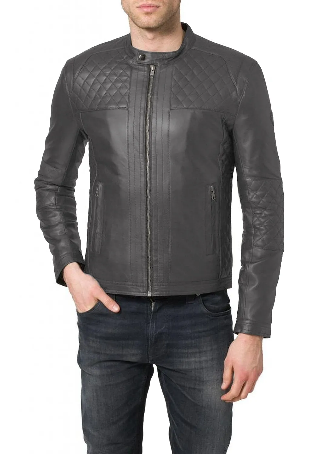 Leather Jackets Hub Mens Genuine Lambskin Leather Jacket (Black, Racer Jacket) - 1501082