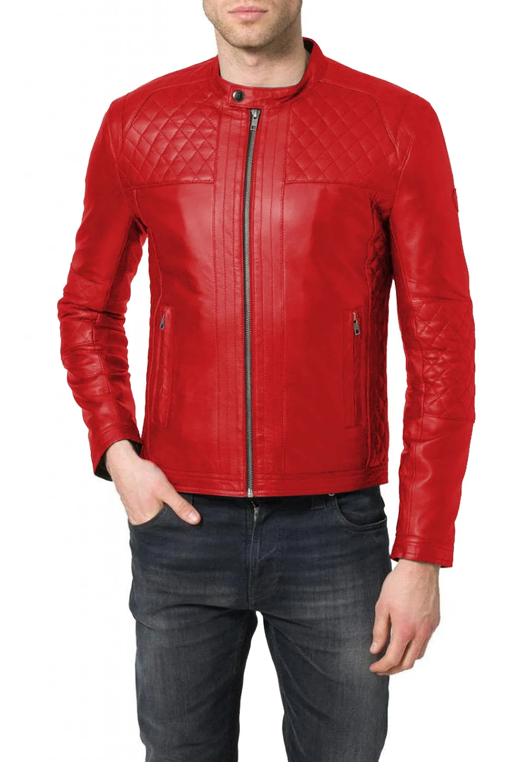 Leather Jackets Hub Mens Genuine Lambskin Leather Jacket (Black, Racer Jacket) - 1501082