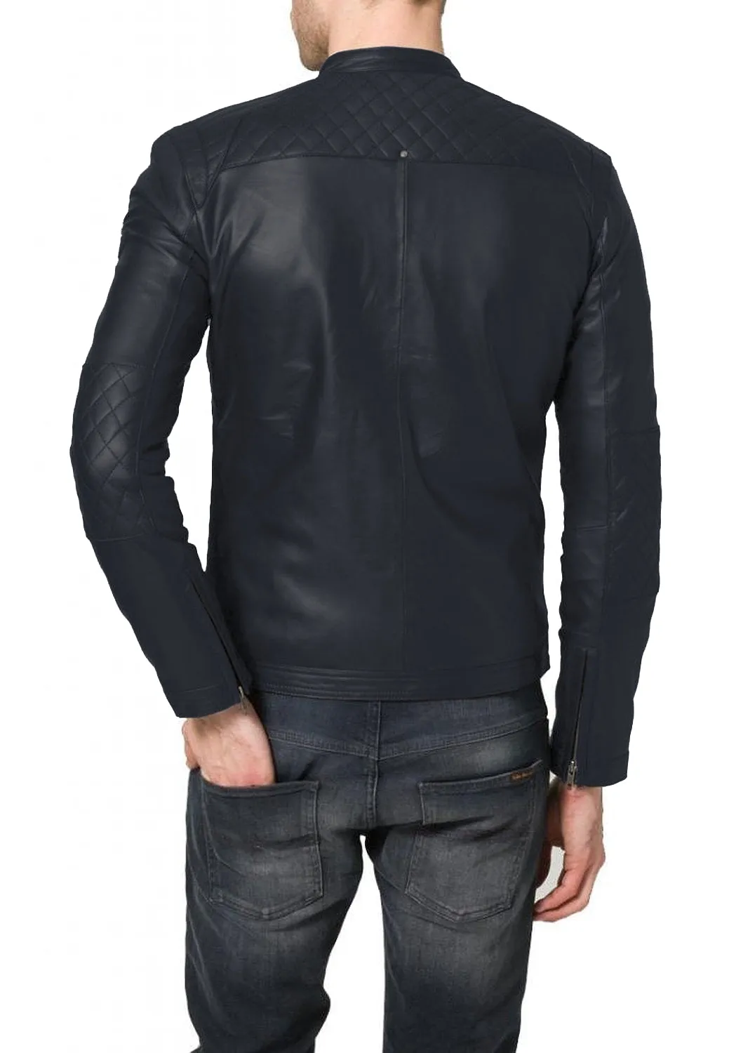 Leather Jackets Hub Mens Genuine Lambskin Leather Jacket (Black, Racer Jacket) - 1501082