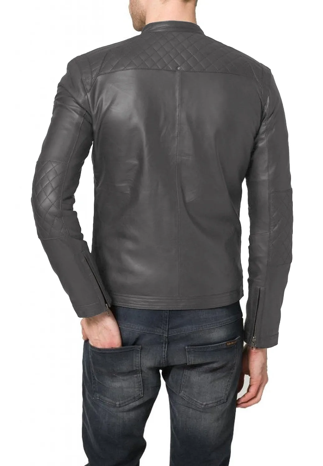 Leather Jackets Hub Mens Genuine Lambskin Leather Jacket (Black, Racer Jacket) - 1501082