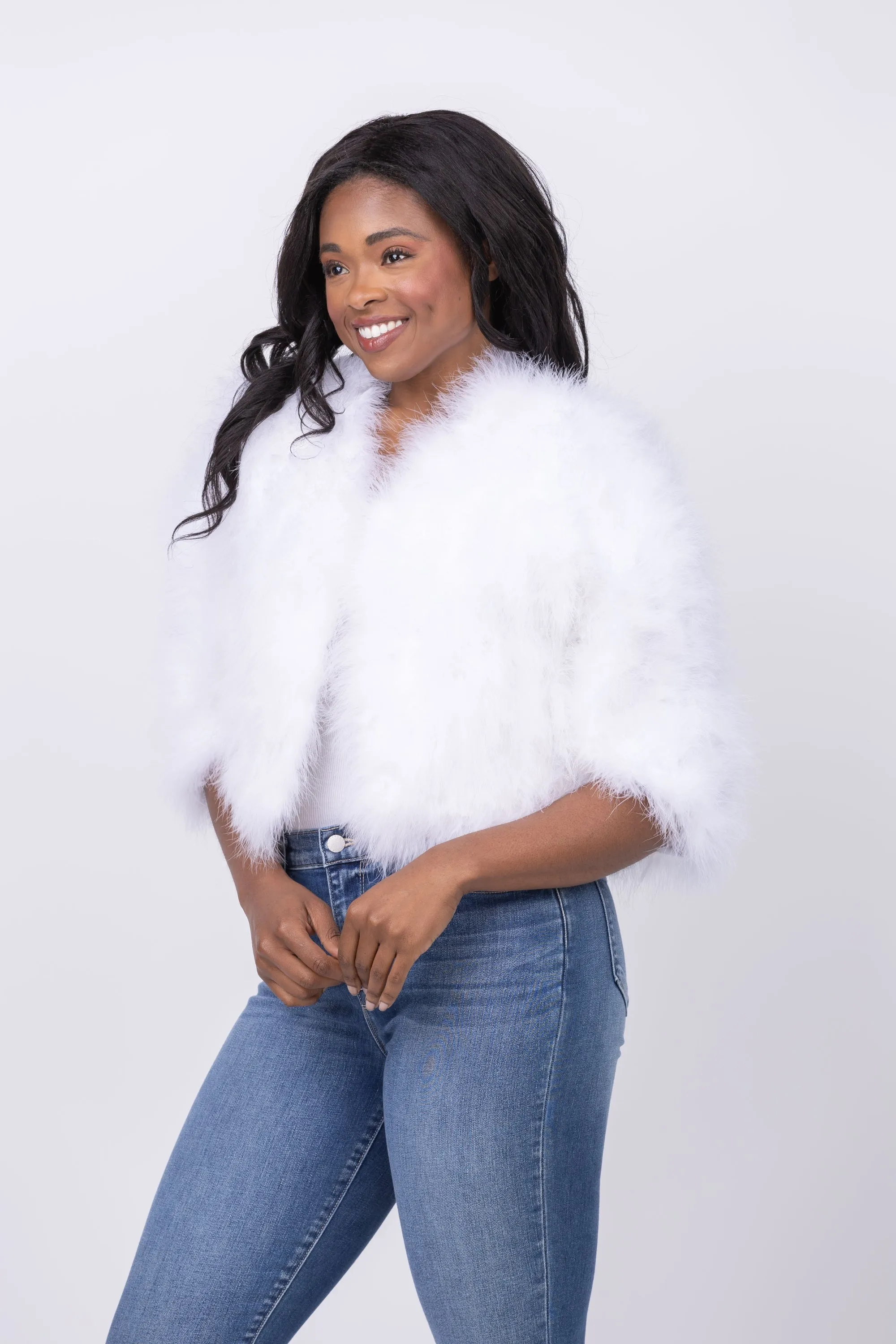 Linda Richards Feather Bolero Jacket in White