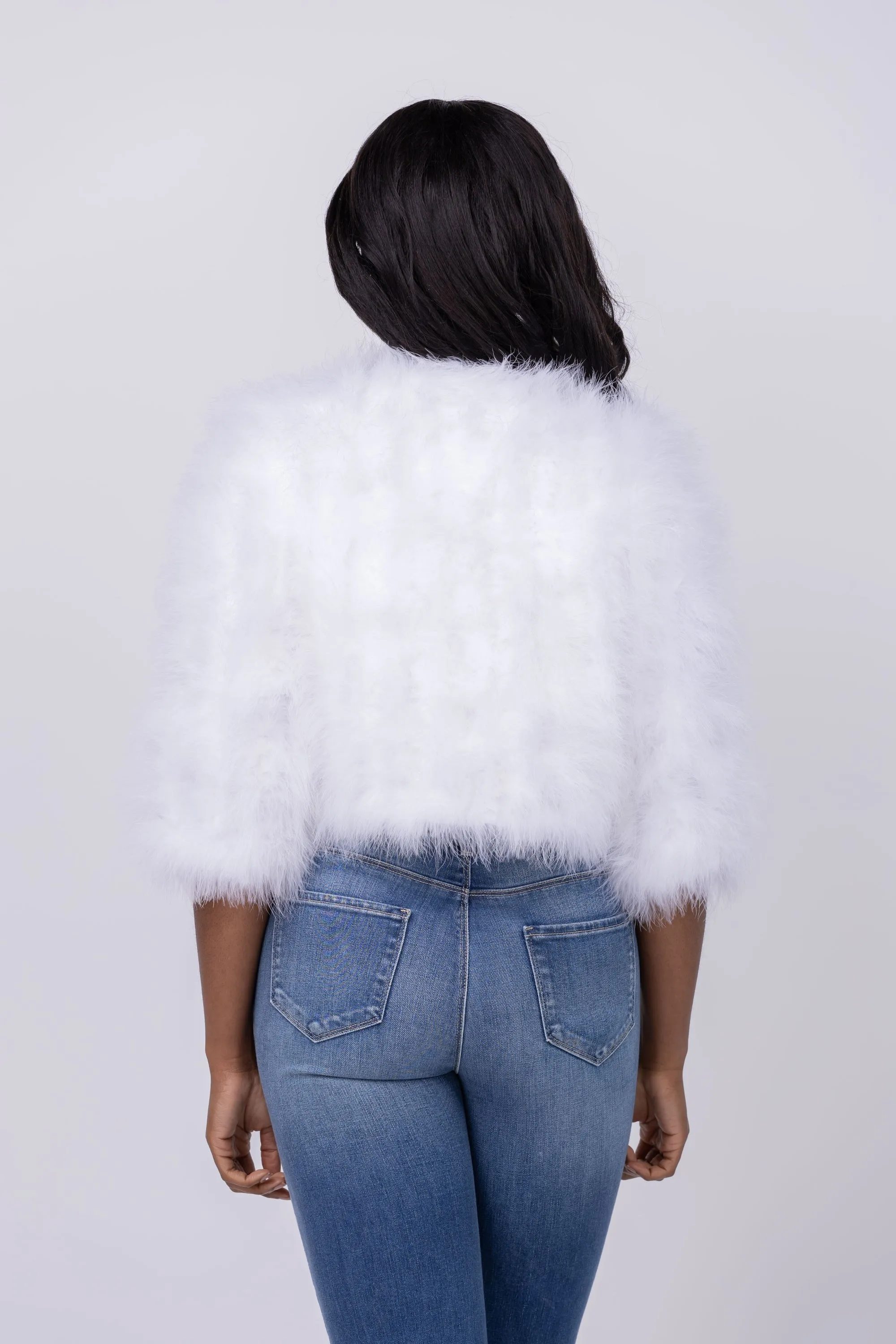 Linda Richards Feather Bolero Jacket in White