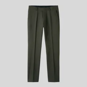Micro-Structure Wool Stretch Pants - Dark Olive