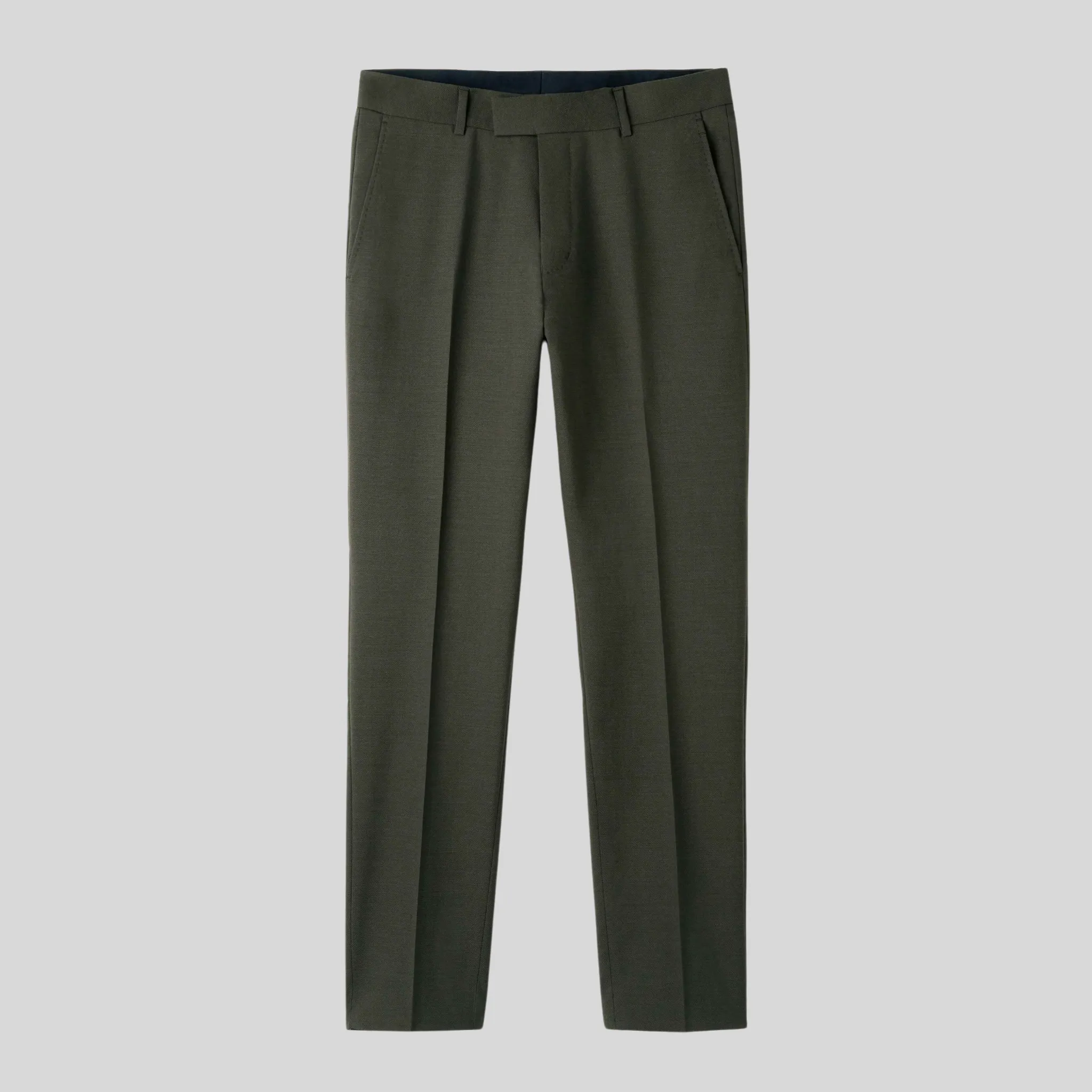 Micro-Structure Wool Stretch Pants - Dark Olive