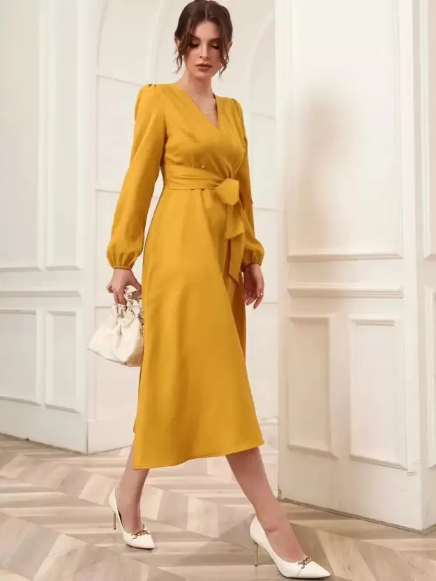Mustard Elegance Wrap Dress