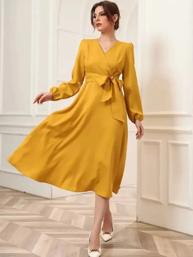 Mustard Elegance Wrap Dress