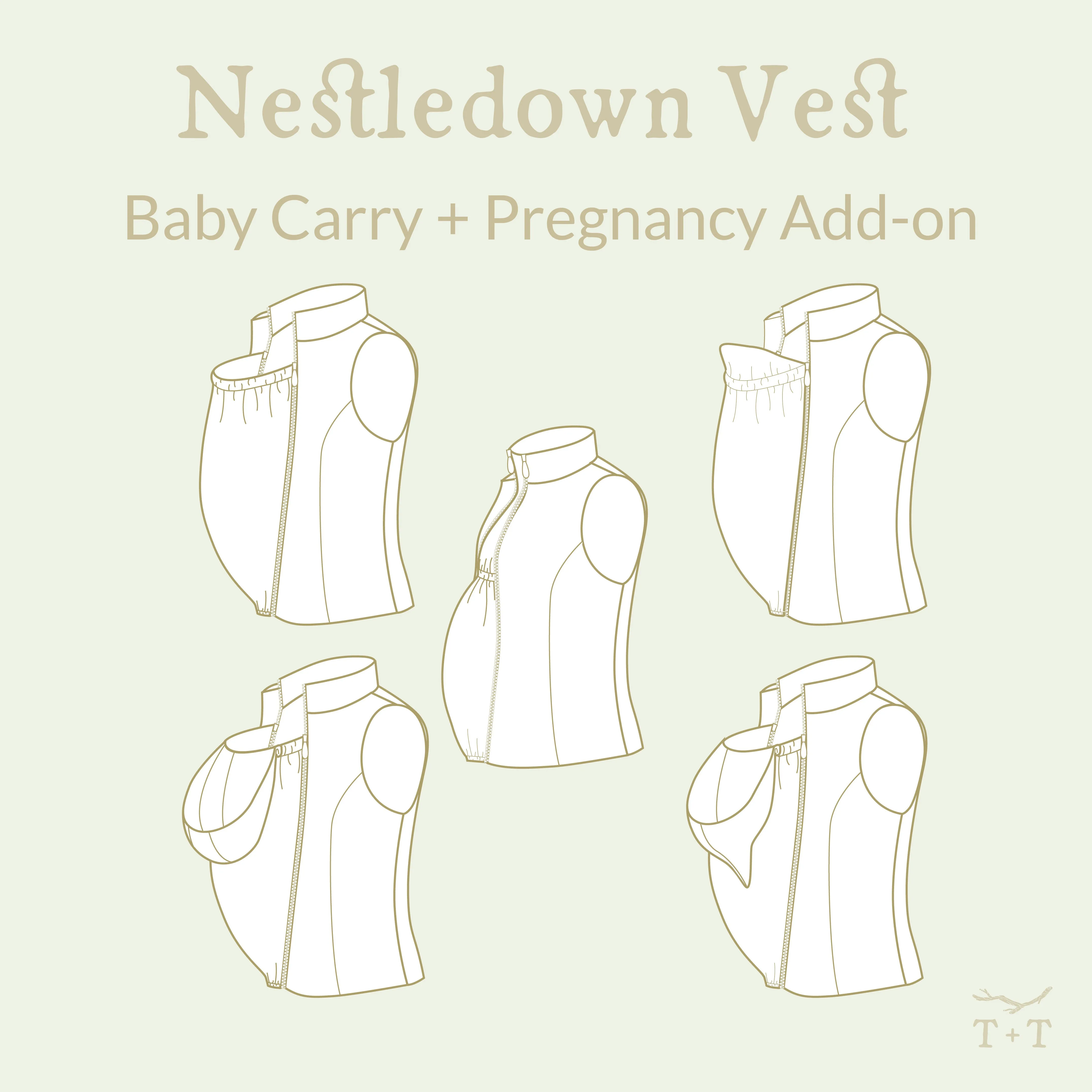 Nestledown Add-on Sewing Pattern for Trailblazer VEST - Adult ~ Zip in Baby-Wearing   Pregnancy Panels