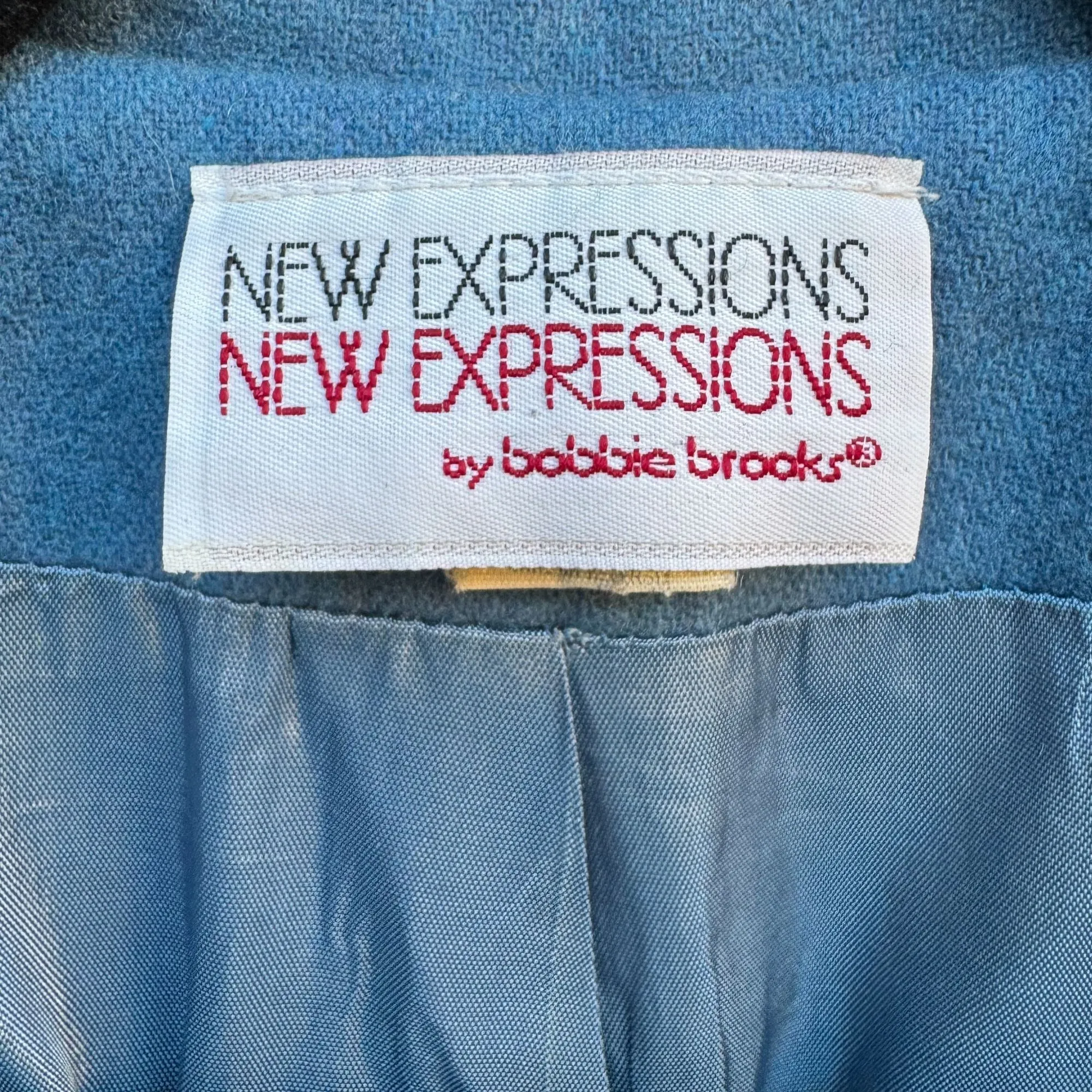New Expressions by Bobbie Brooks Vintage Womens Blue Wool Blend Oversized Blazer