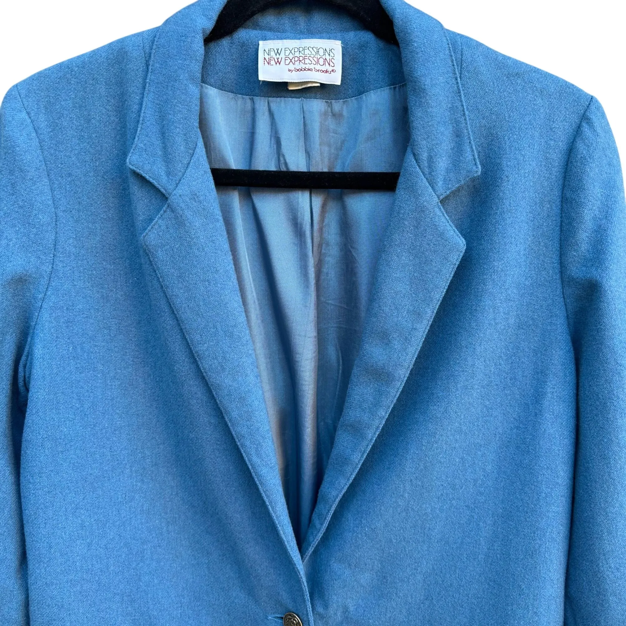 New Expressions by Bobbie Brooks Vintage Womens Blue Wool Blend Oversized Blazer