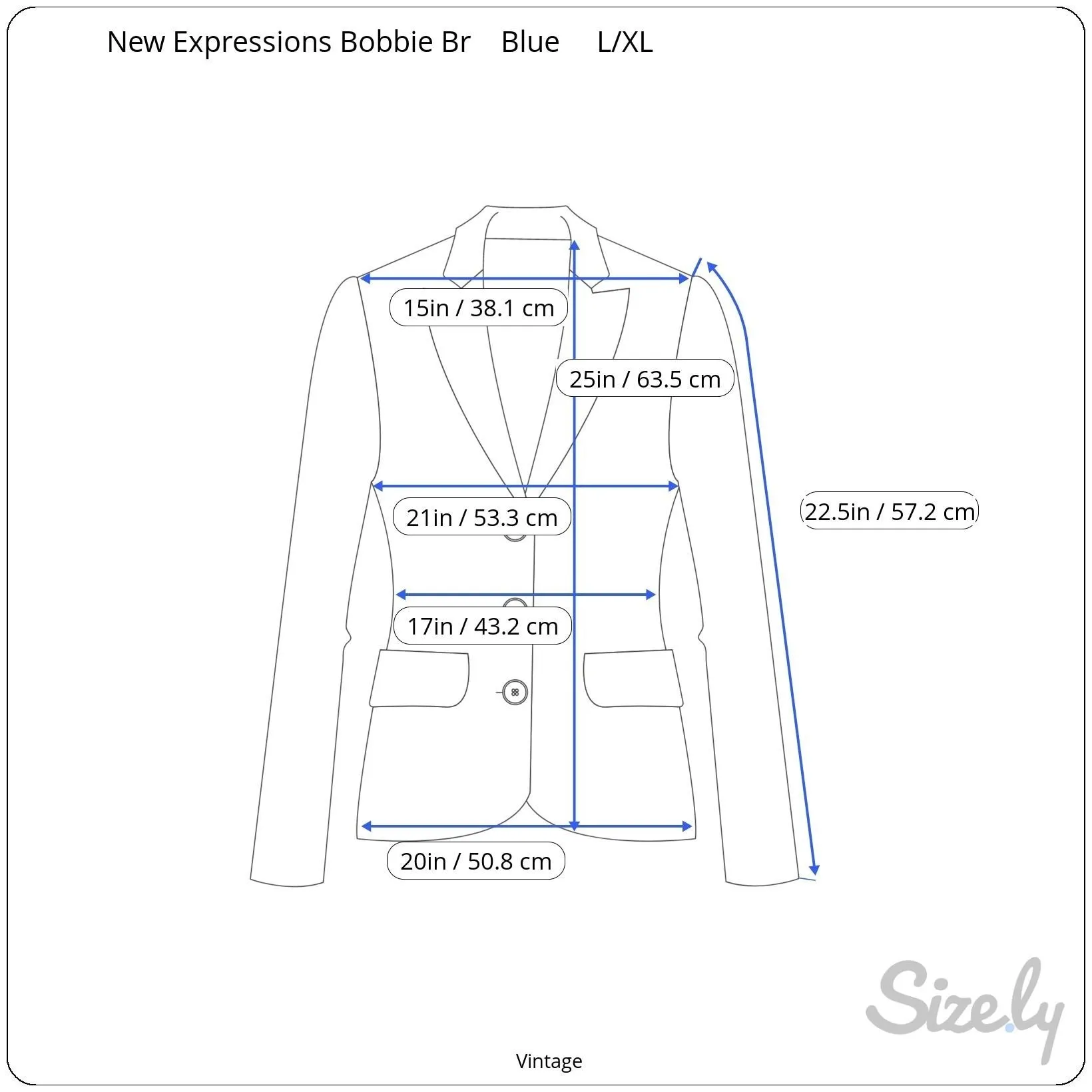 New Expressions by Bobbie Brooks Vintage Womens Blue Wool Blend Oversized Blazer