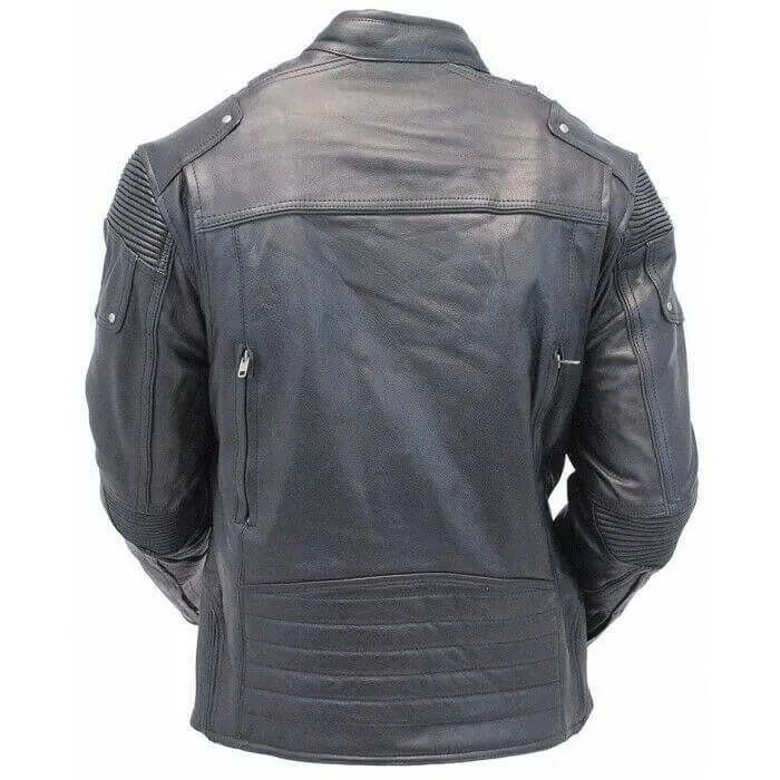 New Men's Cafe Racer Biker Jacket, Vintage Motorcycle Distressed Biker Leather Jacket