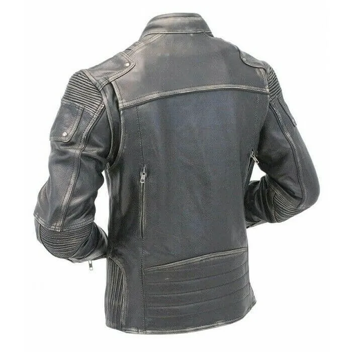 New Men's Cafe Racer Biker Jacket, Vintage Motorcycle Distressed Biker Leather Jacket